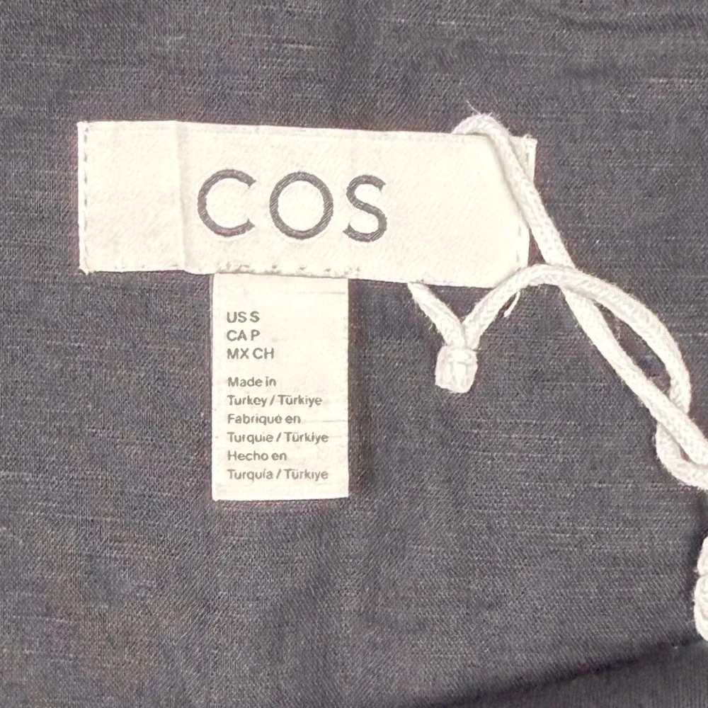 COS Black Linen Blend Tie Shoulder Romper Jumpsuit Womens Small Pockets Minimal